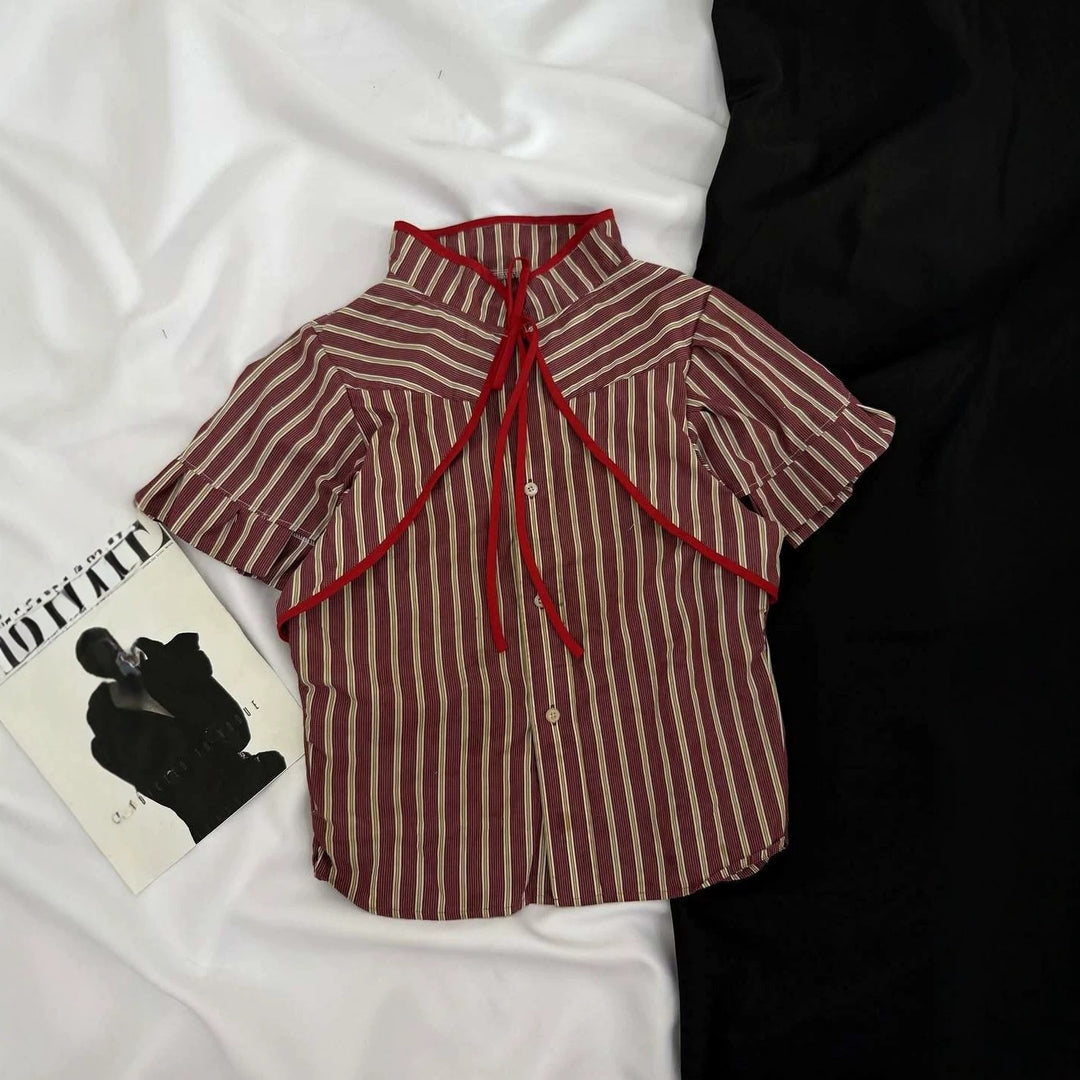 Damen Modische Bluse mit hochgeschlossenem Kragen und dekorativen Rüschen Drune