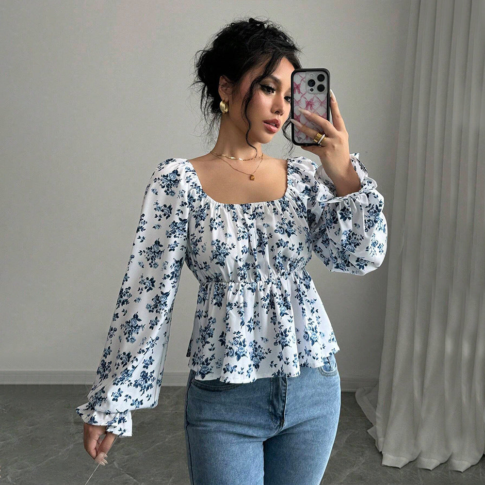 Damen Bluse mit floralem Design und voluminösen Ärmeln Drune