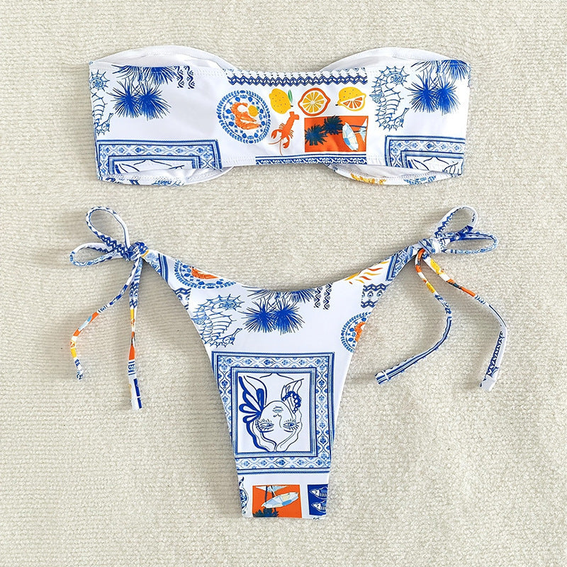 Damen Bandeau-Bikini mit verspieltem Muster Drune