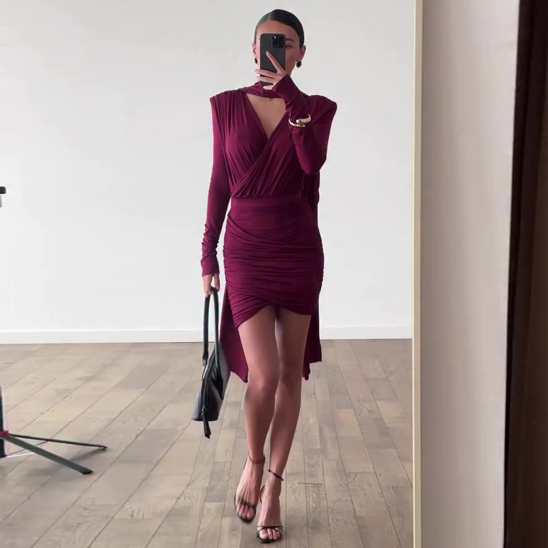 Damen Wickelkleid mit asymmetrischem Saum und raffiniertem Oberteil Drune