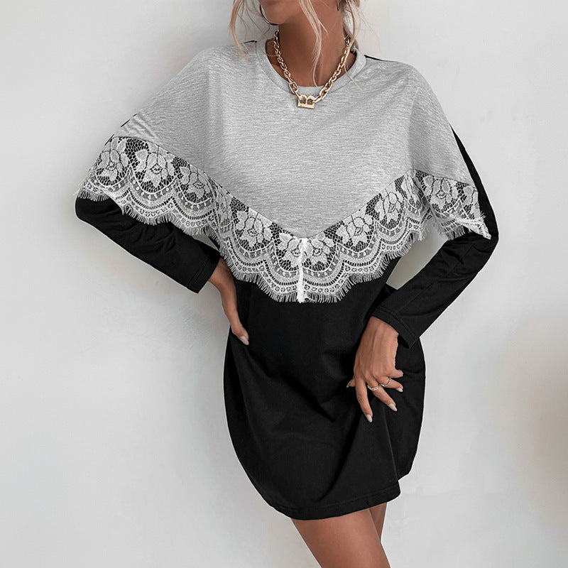 Damen Kleid mit eleganter Spitzenverzierung und lässigen Ärmeln Drune