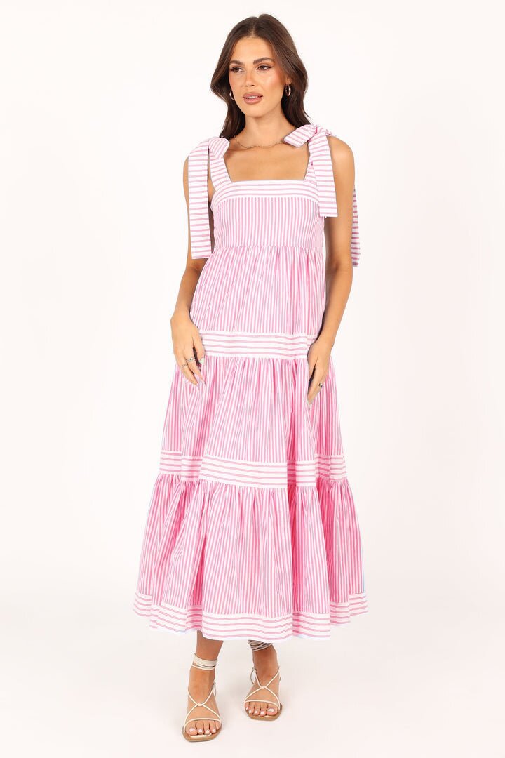 Damen Maxikleid mit verstellbaren Trägern und Rüschendetails Drune
