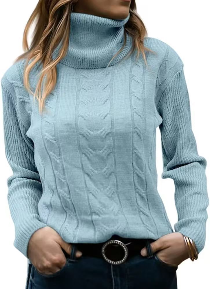 Damen Strickpullover mit hohem Kragen und strukturiertem Zopfmuster Drune