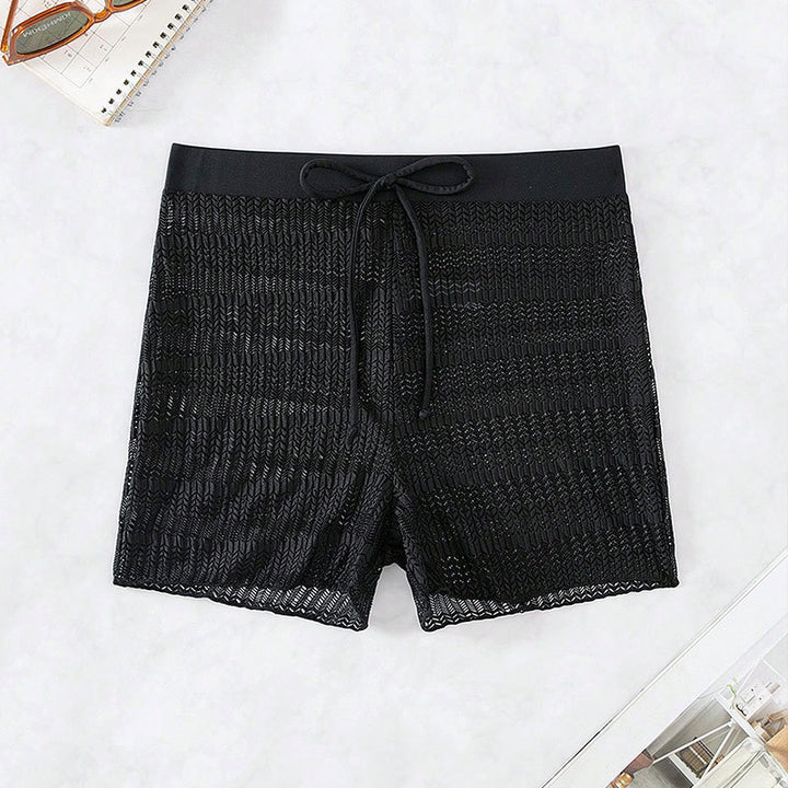 Damen Elegante Badeshorts mit transparentem Netzdesign Drune