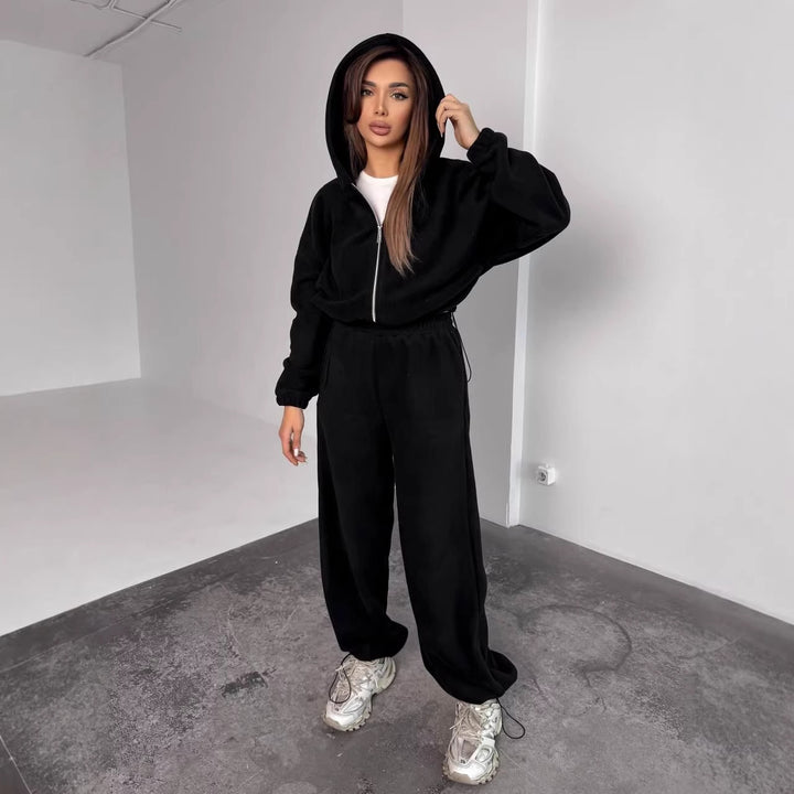 Damen Oversized Fleece-Jogginganzug mit Kapuze und weiten Beinen Drune