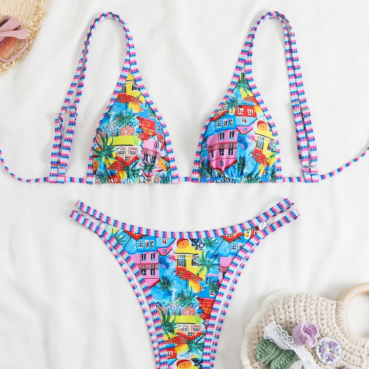 Damen Triangel-Bikini-Set mit verstellbaren Trägern und floralem Muster Drune