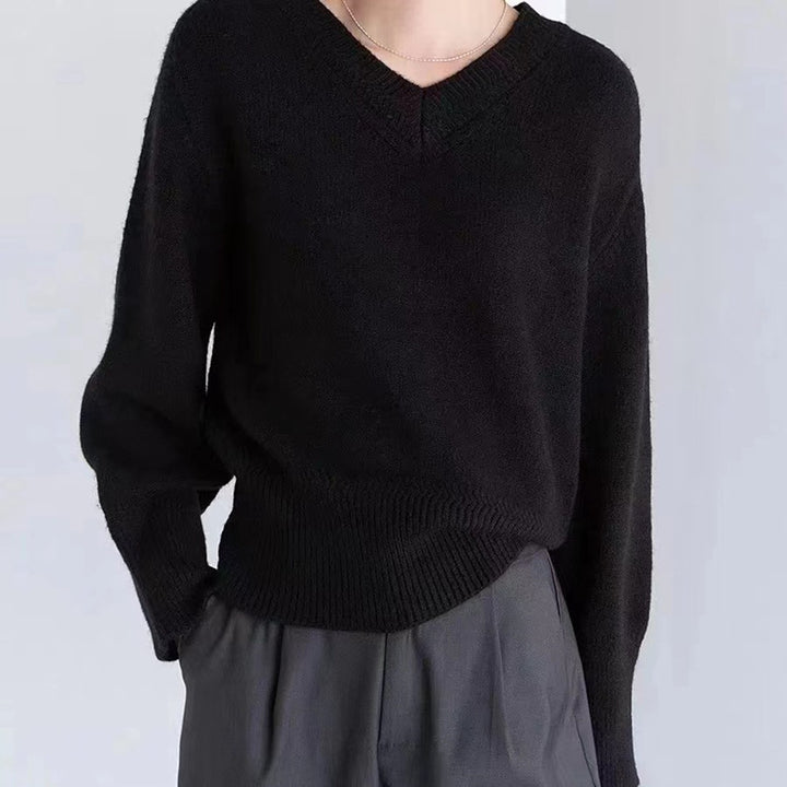 Damen V-Ausschnitt Pullover aus weichem Strick Drune