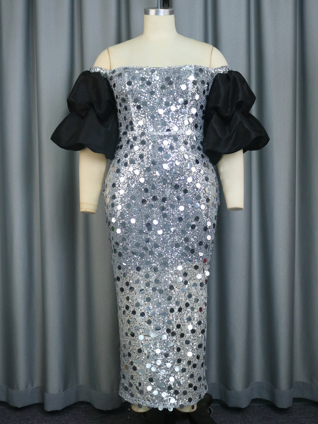 Damen Glitzerndes Abendkleid mit voluminösen Puffärmeln Drune