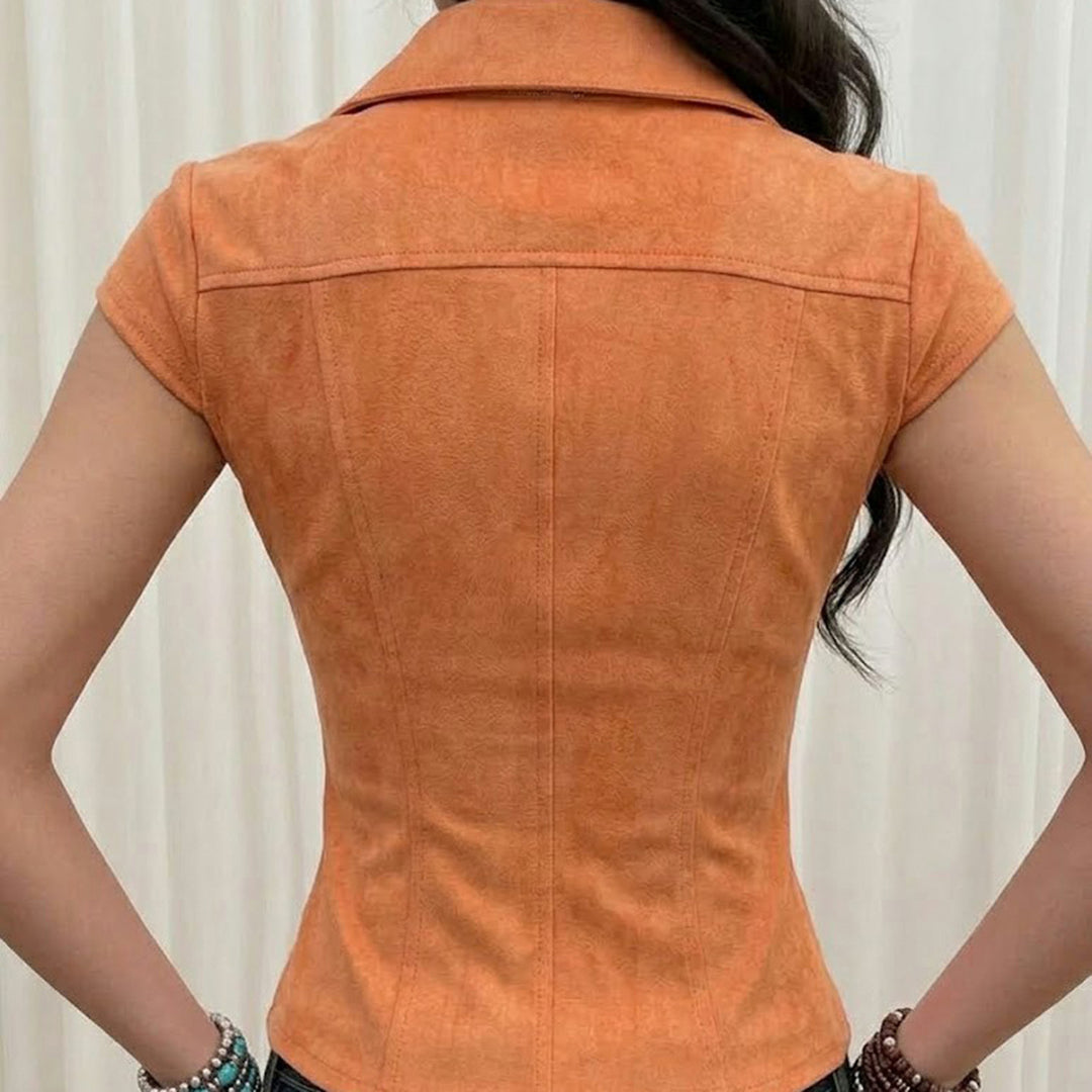 Damen Kurzarmbluse mit modernen Taschen Drune