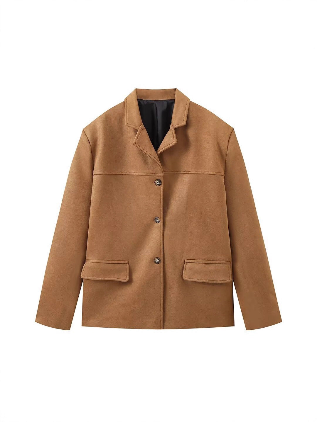 Damen elegante Kunstlederjacke mit aufgesetzten Taschen Drune