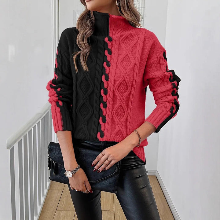Damen Strickpullover mit stylischem Farbwechsel und Zopfdesign Drune