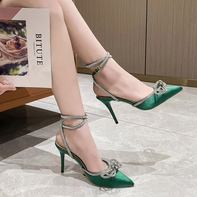 Damen elegante Slingback Pumps mit glitzerndem Riemendesign und dekorativer Schleifenapplikation Drune