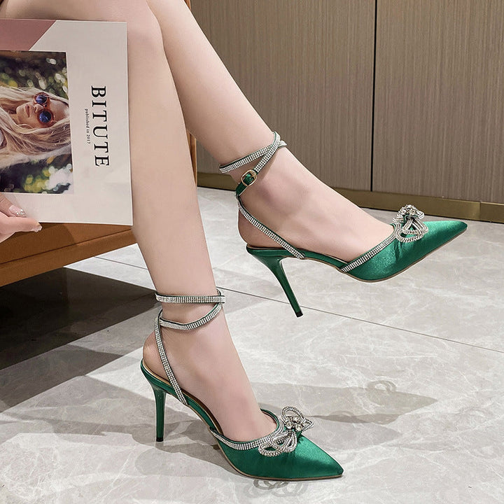 Damen elegante Slingback Pumps mit glitzerndem Riemendesign und dekorativer Schleifenapplikation Drune