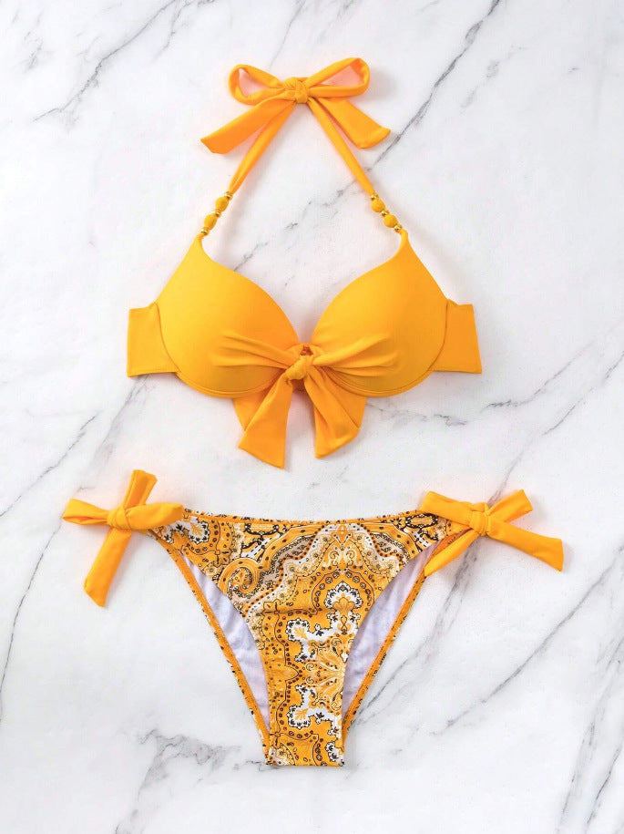 Damen Bikini-Set mit modischem Knoten und bunten Akzenten Drune