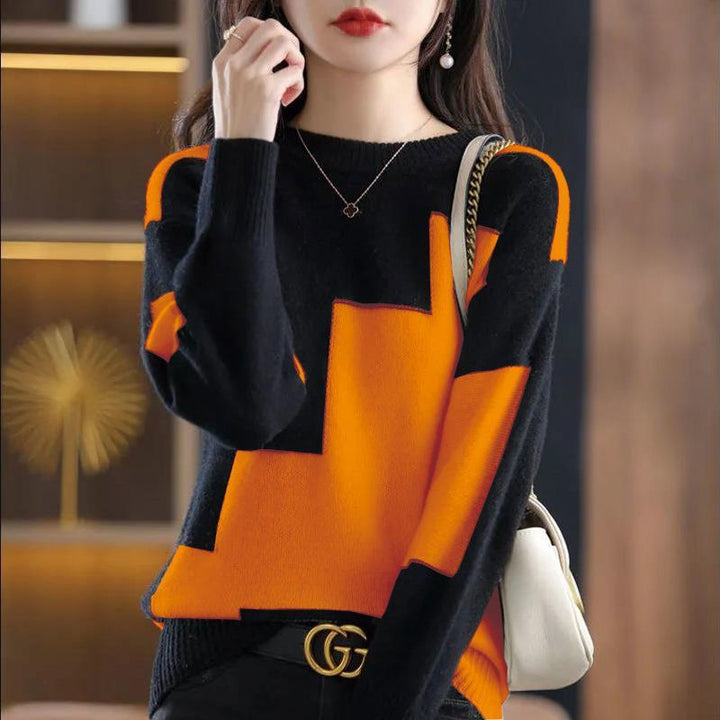 Damen Gemusterter Strickpullover mit geometrischem Design Drune