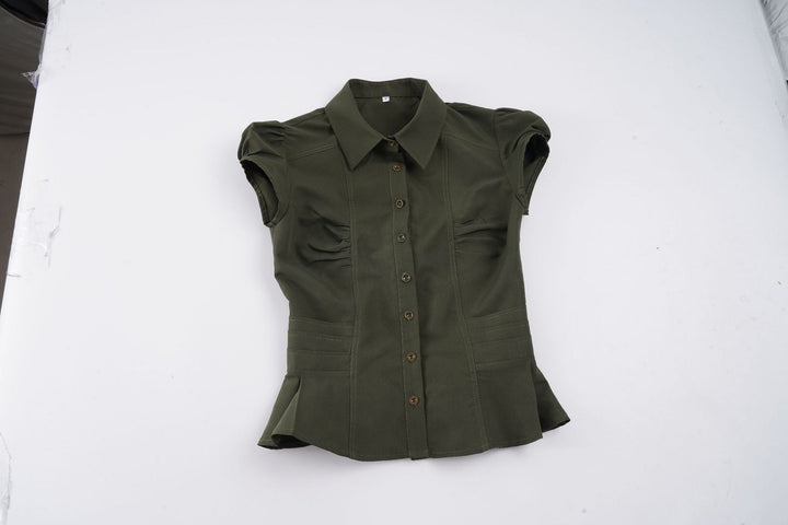 Damen elegante Bluse mit Puffärmeln und Taillierung Drune