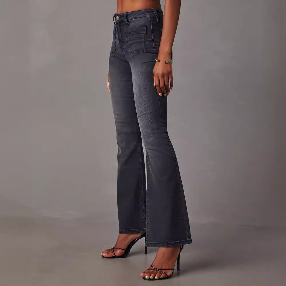 Damen Flared Jeans mit hohem Bund und strukturiertem Denim Drune