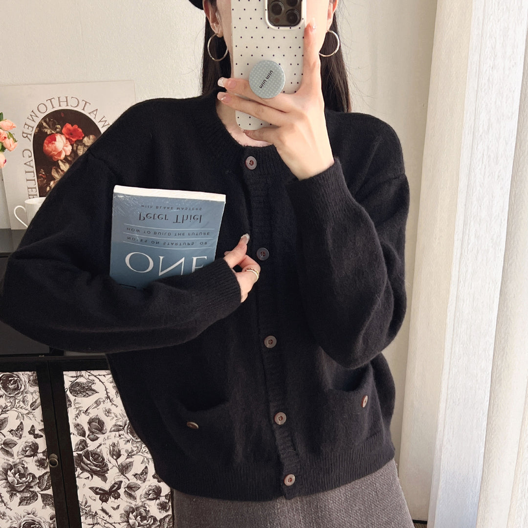 Damen gemütlicher Strickcardigan mit praktischen Taschen und Knopfverschluss Drune