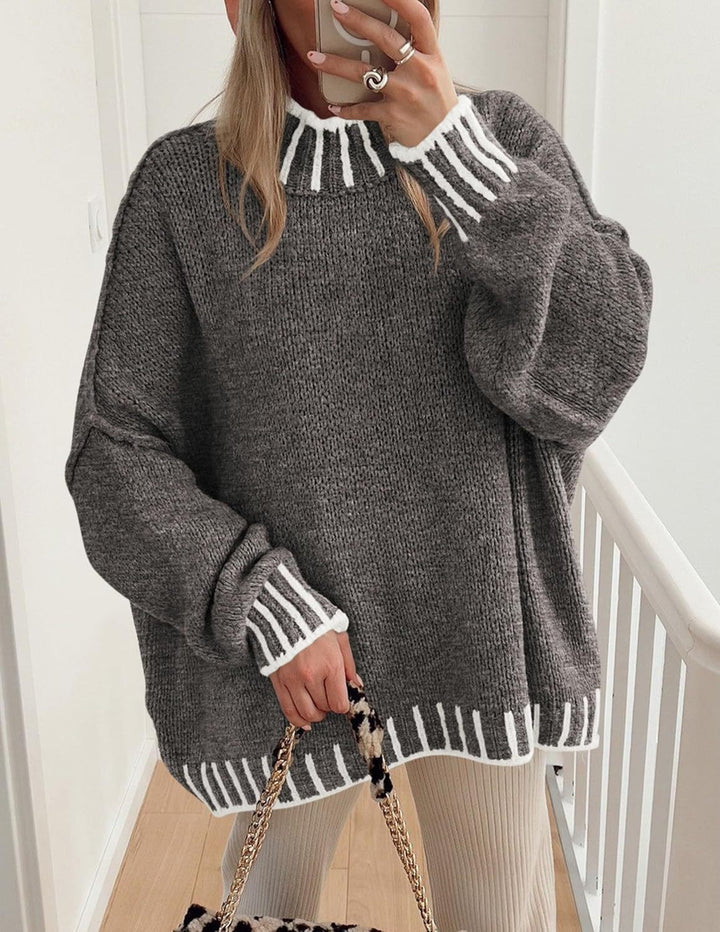 Damen lässiger Grobstrickpullover mit modernem Streifenmuster Drune