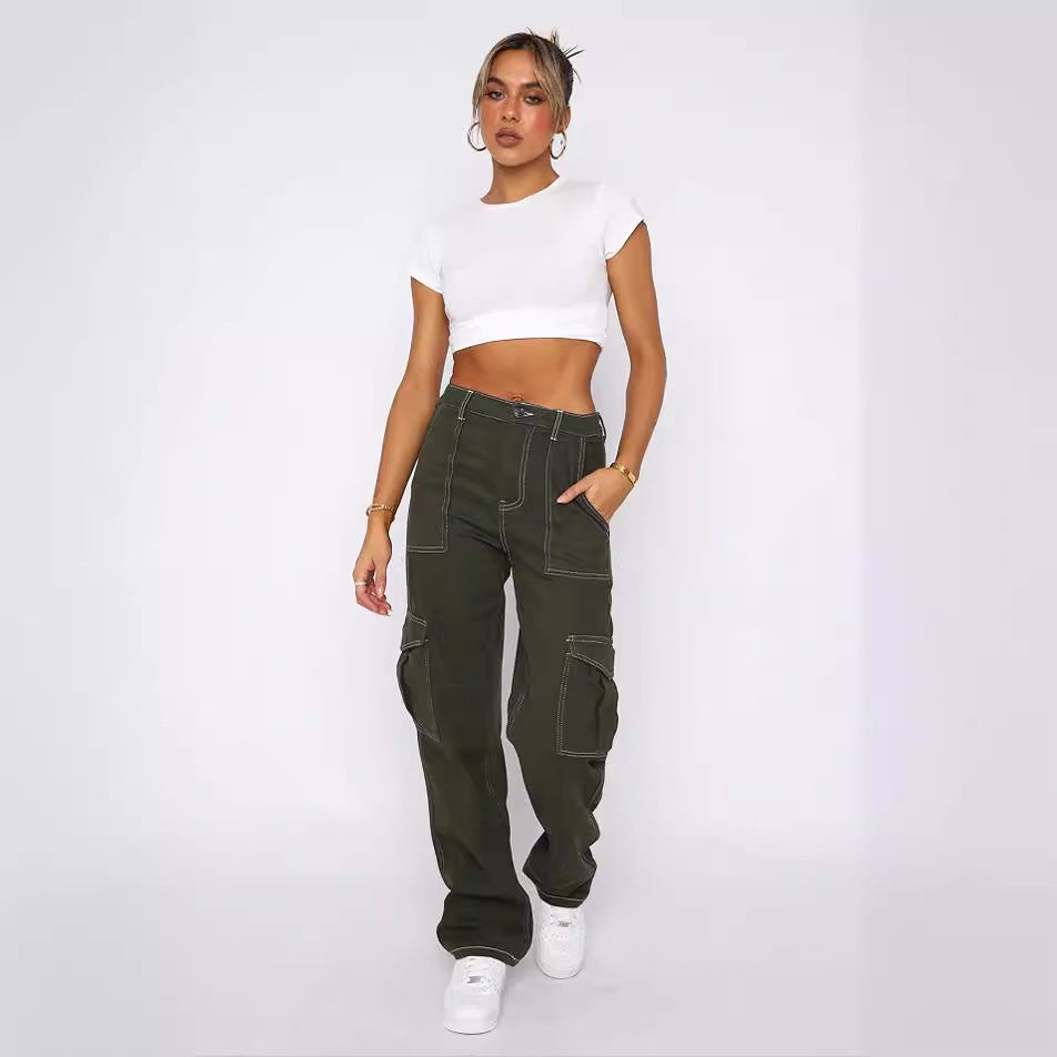 Damen Cargohose im lässigen Urban-Style mit hohem Bund und praktischen Seitentaschen Drune