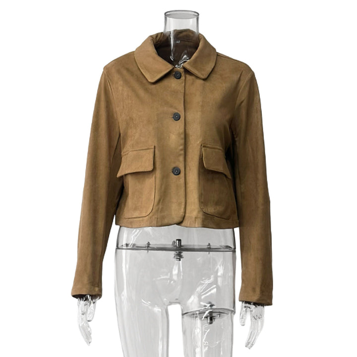 Damen Kurzjacke aus Wildleder mit großen Taschen und Button-Down-Verschluss Drune