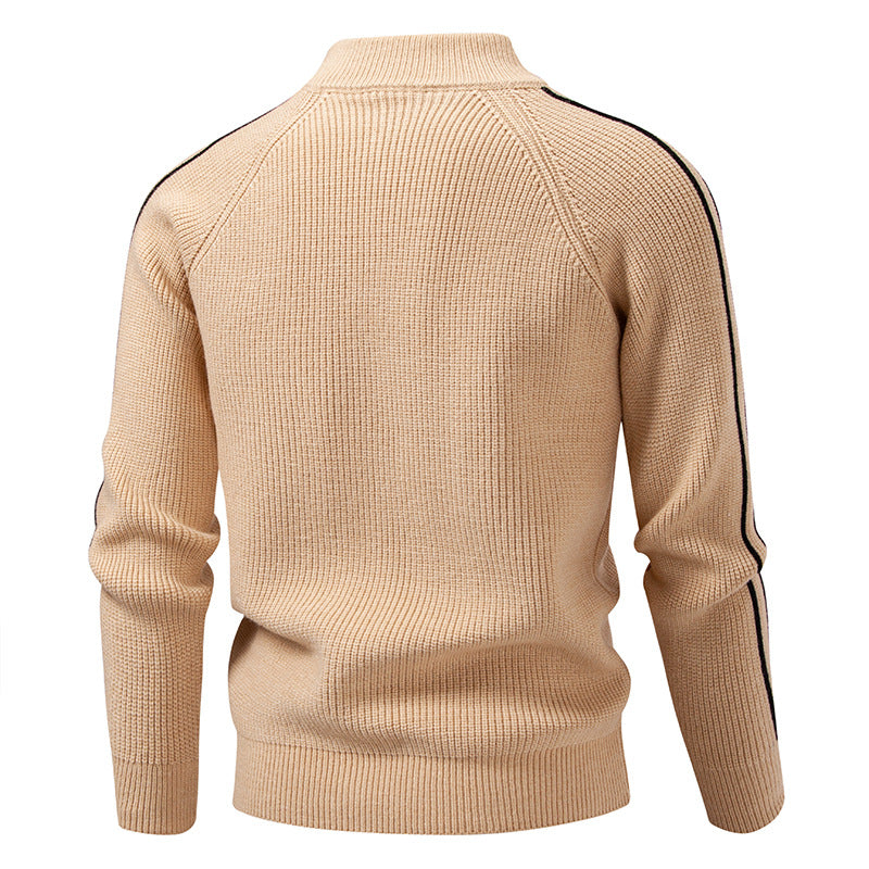 Herren nan Reißverschluss-Strickjacke mit Stehkragen, strukturierter Rippenoptik und kontraststreifen Drune