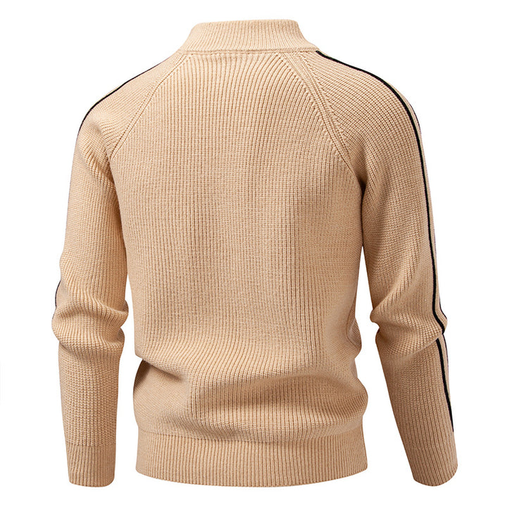 Herren nan Reißverschluss-Strickjacke mit Stehkragen, strukturierter Rippenoptik und kontraststreifen Drune