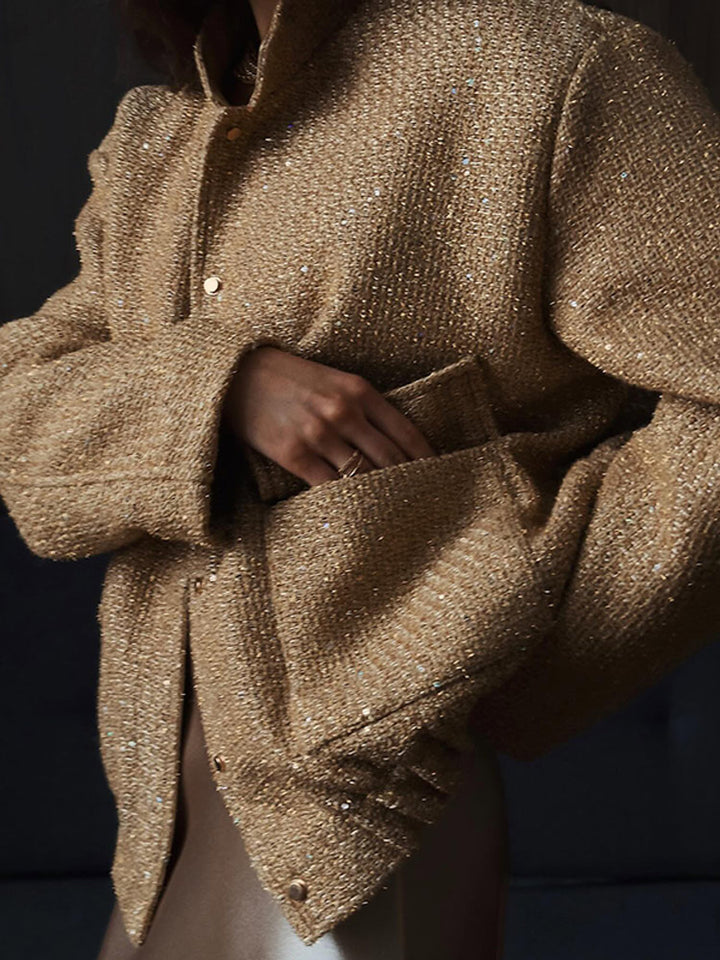 Damen Glamouröse Glitzerjacke mit oversized Schnitt und modischen Taschen Drune