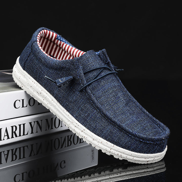 Unisex nan melierter Strick-Mokassin-Slipper mit elastischem Kordelzug und gedämpfter EVA-Laufsohle Drune