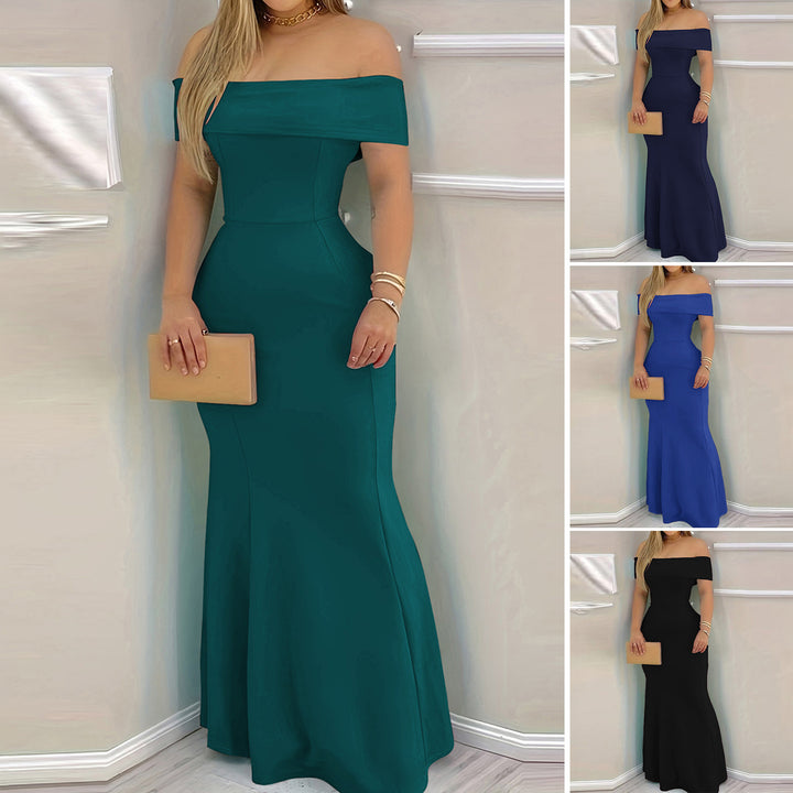 Damen elegantes schulterfreies Maxikleid mit figurbetontem Schnitt Drune