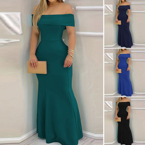 Damen elegantes schulterfreies Maxikleid mit figurbetontem Schnitt Drune
