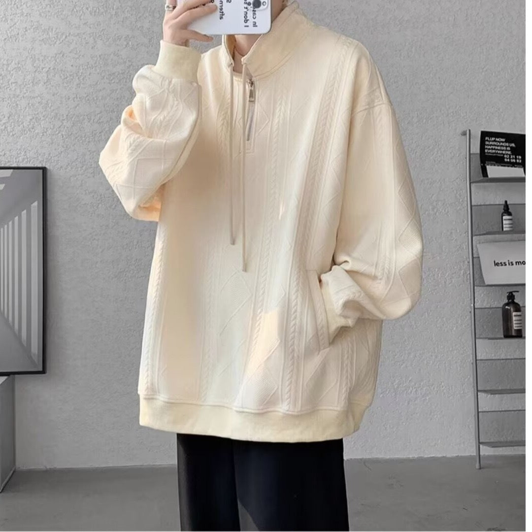 Damen lässiger Pullover mit modernem Stehkragen und Ringelzug Drune