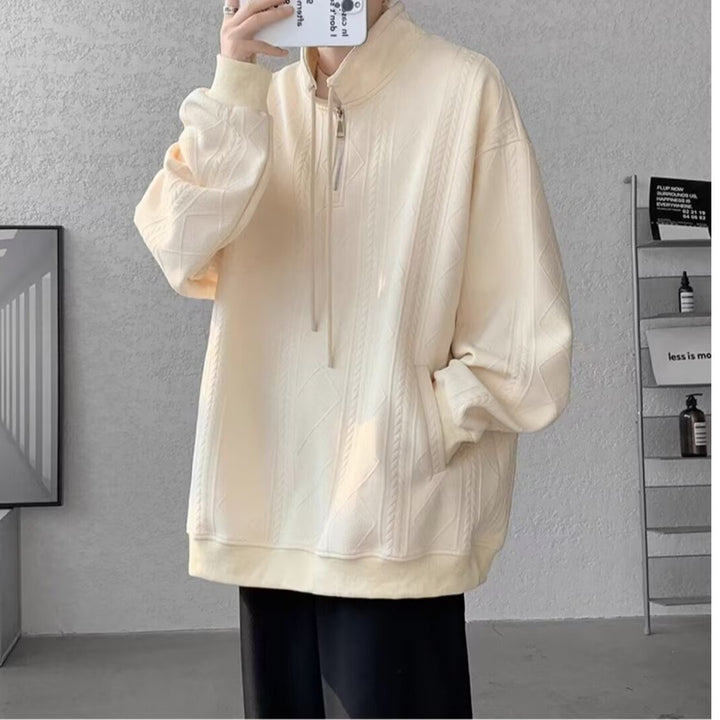 Damen lässiger Pullover mit modernem Stehkragen und Ringelzug Drune