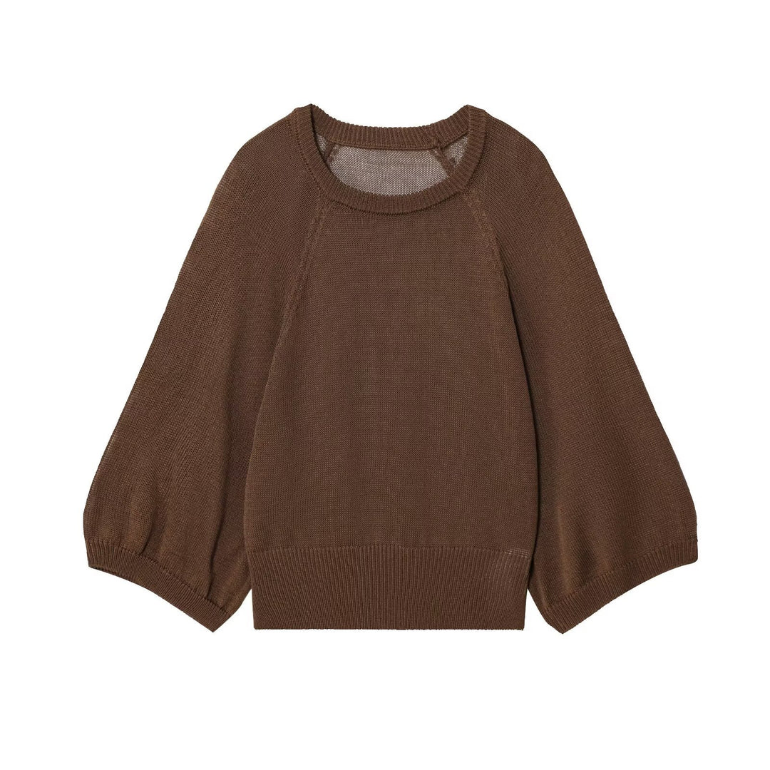 Damen lässiger Pullover mit überschnittenen Ärmeln und Rundhalsausschnitt Drune