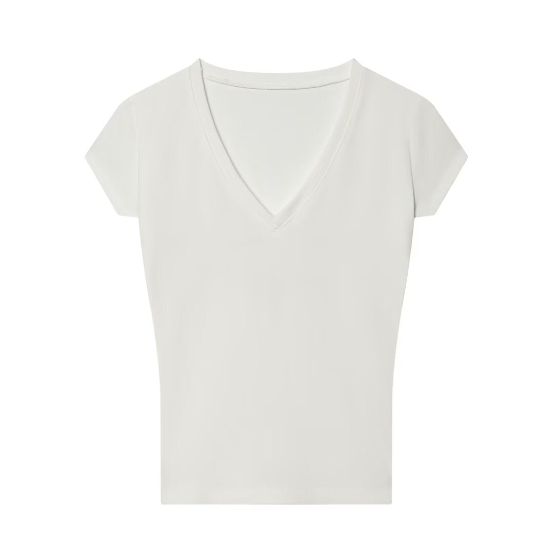 Damen V-Ausschnitt T-Shirt aus hochwertiger Baumwolle Drune