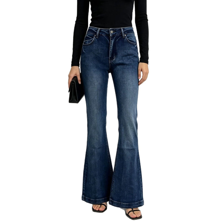 Damen nan High-Waist Flared-Jeans mit taillierendem Bund und weitem Schlag Drune