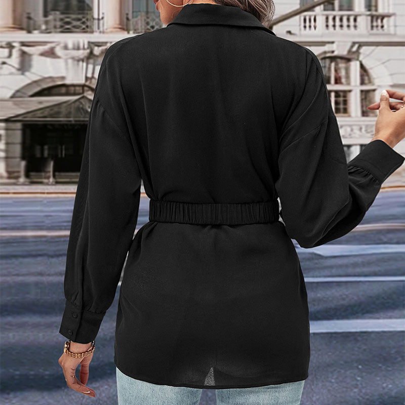 Damen Hemdbluse mit elastischem Taillengürtel Drune