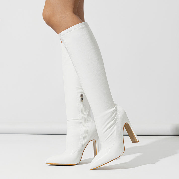 Damen Overknee Stiefel mit elegantem Glanz und raffiniertem Reißverschluss Drune