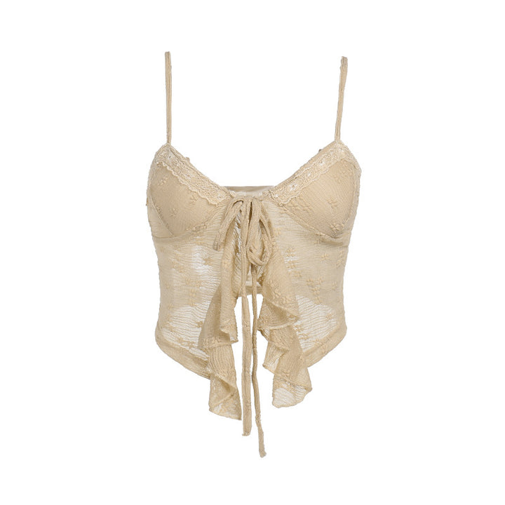 Damen Verspieltes Spaghetti-Träger-Top mit Rüschendetails Drune