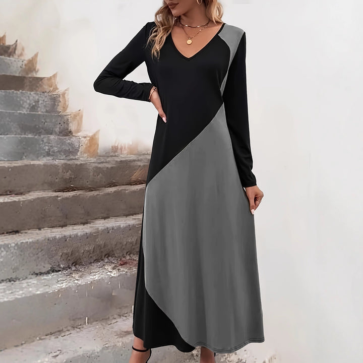 Damen figurbetontes Langarm-Kleid mit modernem Schnitt und Farbeinteilungen Drune