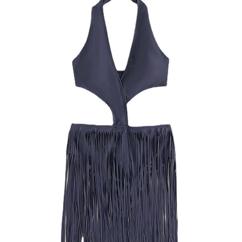 Damen Einteiliger Badeanzug mit modischem Cut-Out und Fransen Drune