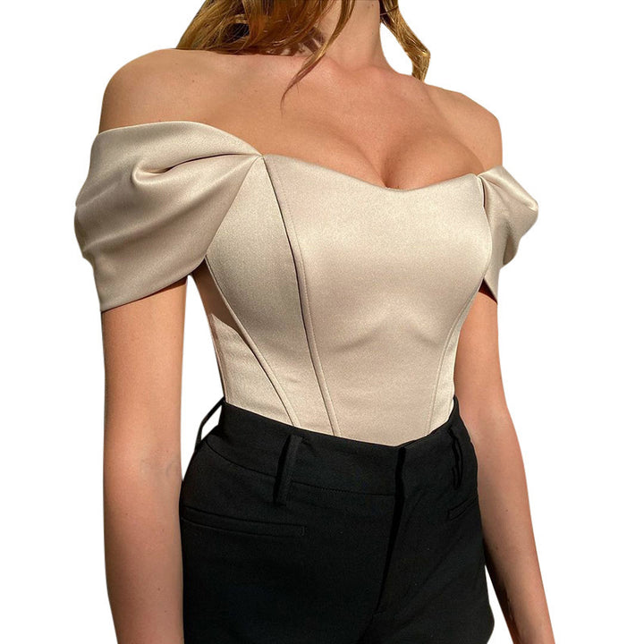 Damen Satin Off-Shoulder Korsett Bodysuit Drune