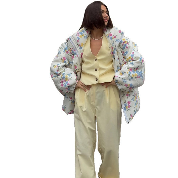 Damen Freizeitjacke mit floralem Muster und voluminösen Ärmeln Drune