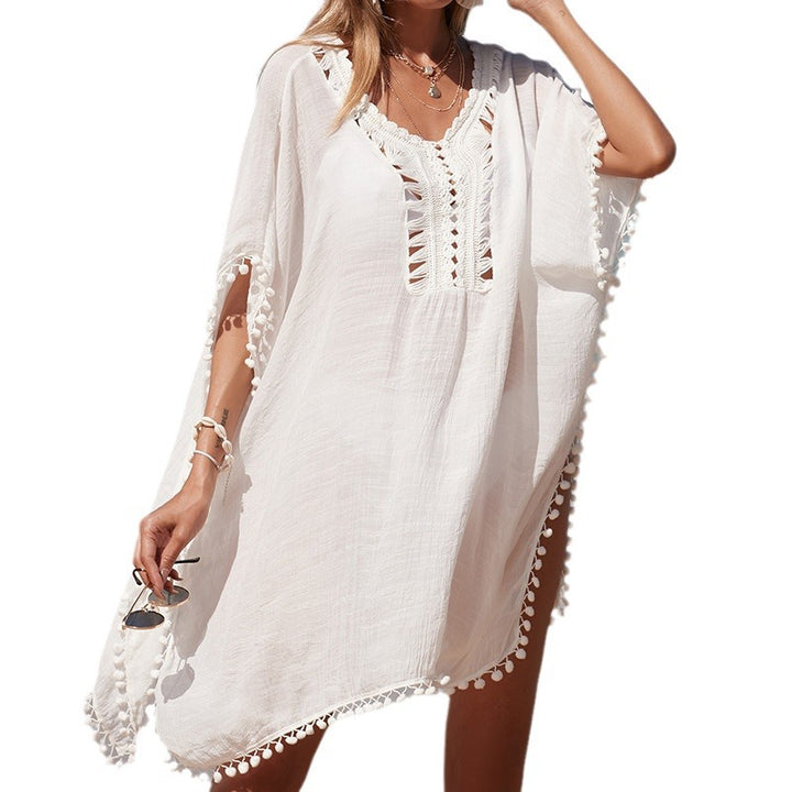 Damen luftiger Kaftan mit fransigen Akzenten und durchbrochenem Design Drune