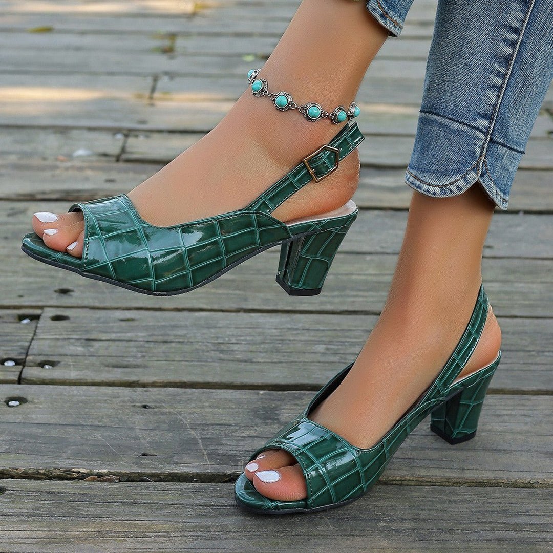 Damen Elegante Sling-Pumps mit modischem Krokodilleder-Design und komfortablem Blockabsatz Drune