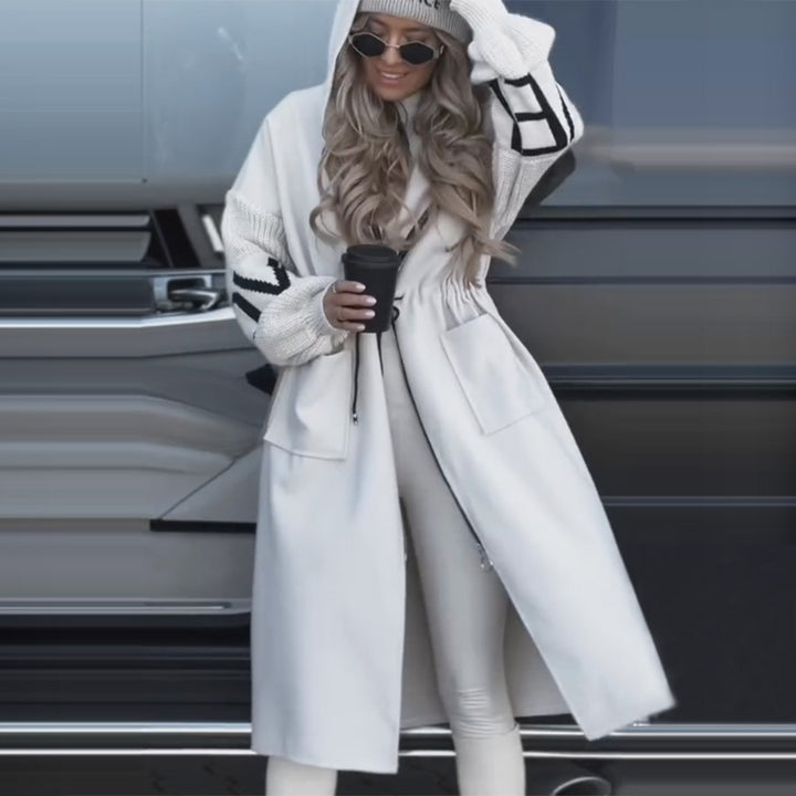 Damen Modische Longjacke mit Kapuze und Taschen Drune