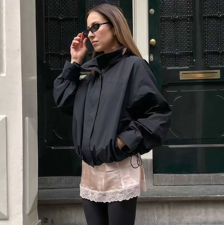 Damen moderne Übergangsjacke mit hohem Kragen Drune