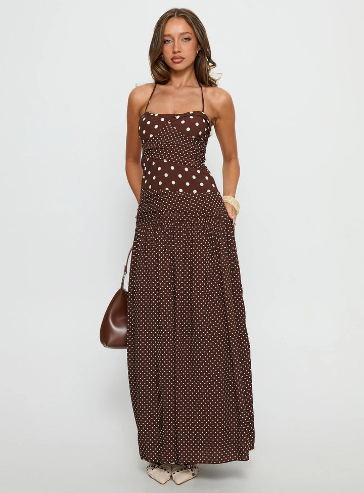 Damen Maxikleid mit Punktedesign und asymmetrischem Schnitt Drune