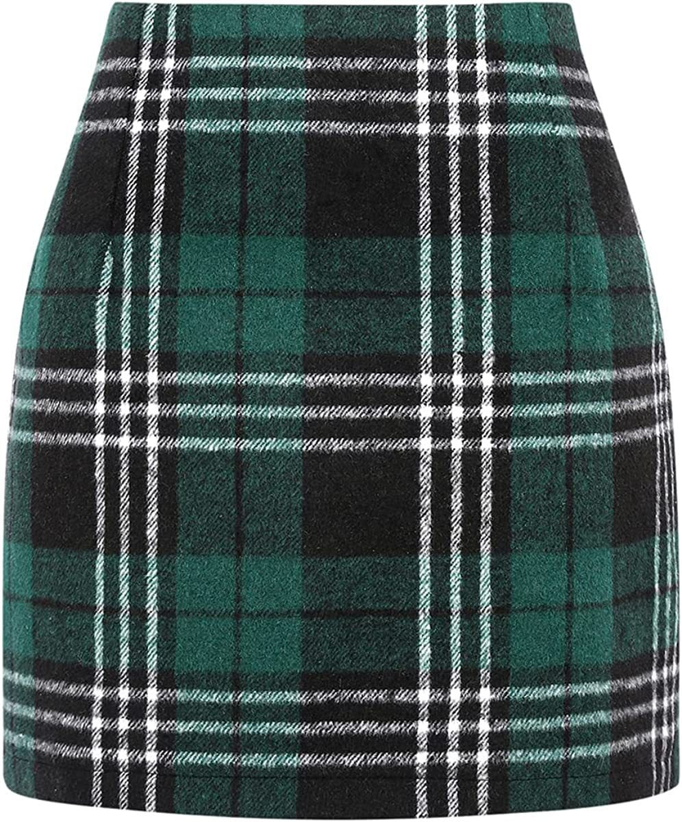 Damen Karierter Minirock mit hohem Bund und seitlichen Eingrifftaschen Drune