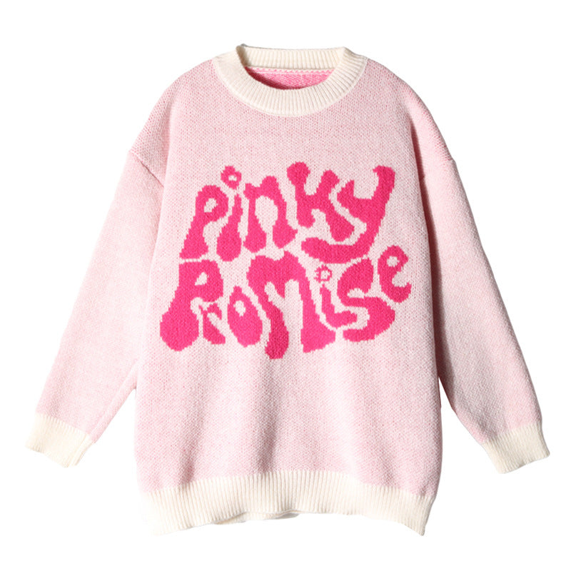 Damen Grobstrickpullover mit auffälligem Schriftzug und lässigem Schnitt Drune